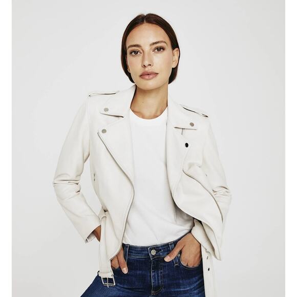 AG Adriano Goldschmied Cream Apollo Leather Rory Biker Jacket XSPre‑Owned Edg